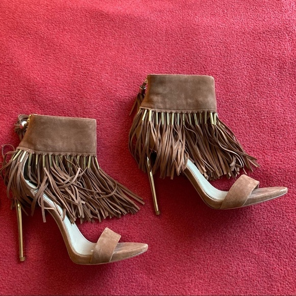 RACHEL ZOE Sz 9 Suede Bootie Sandals w/ Fringe Golden Accents Zipper  Tassels - Picture 4 of 10